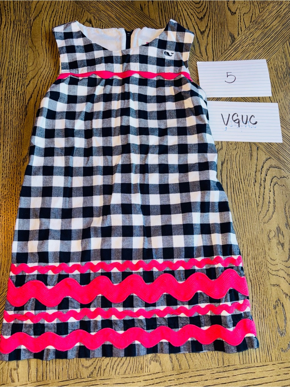 Navy & White Gingham Dress with Hot Pink Trim